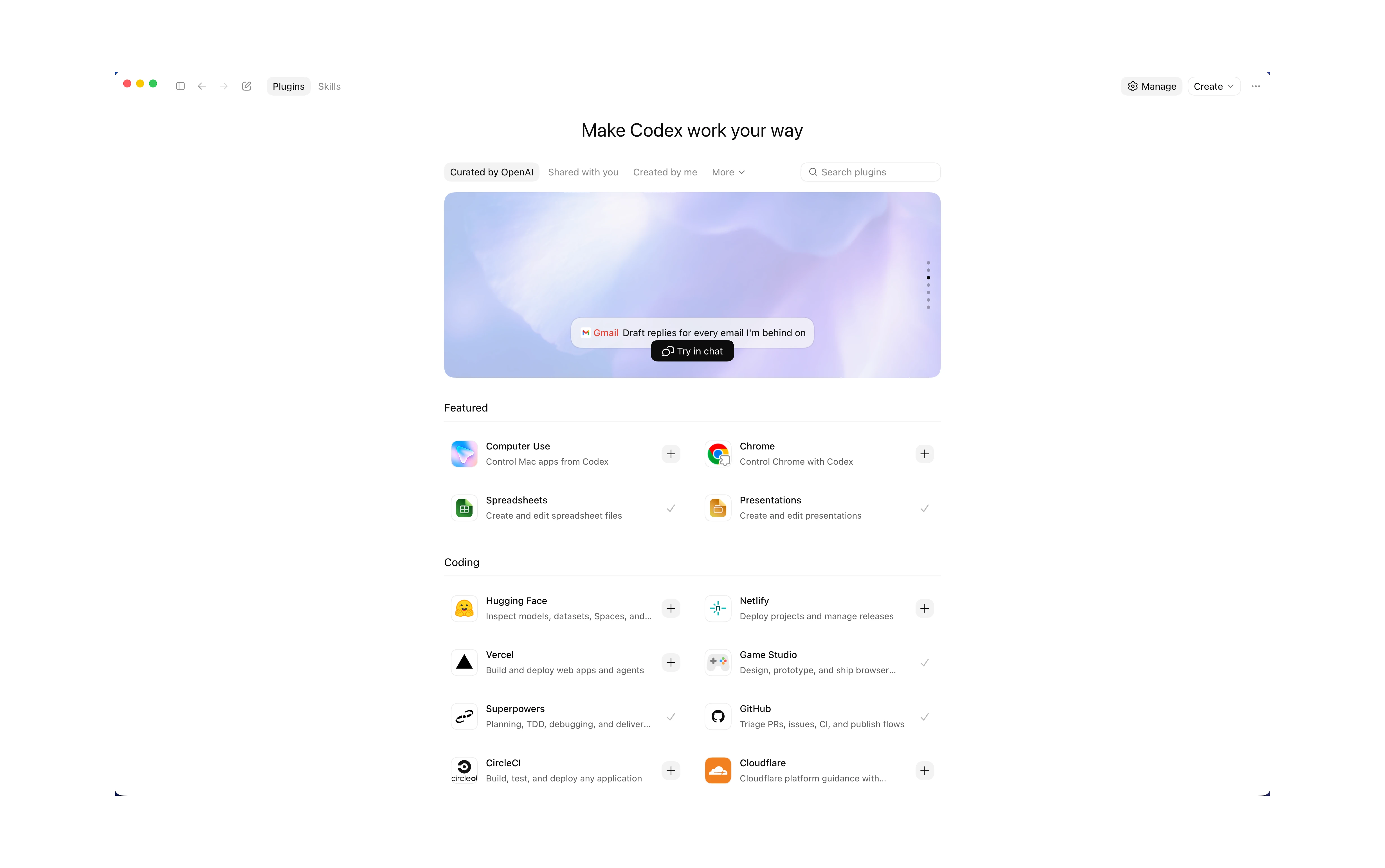 ChatGPT 界面截图：ChatGPT 桌面应用中的 Plugins Directory